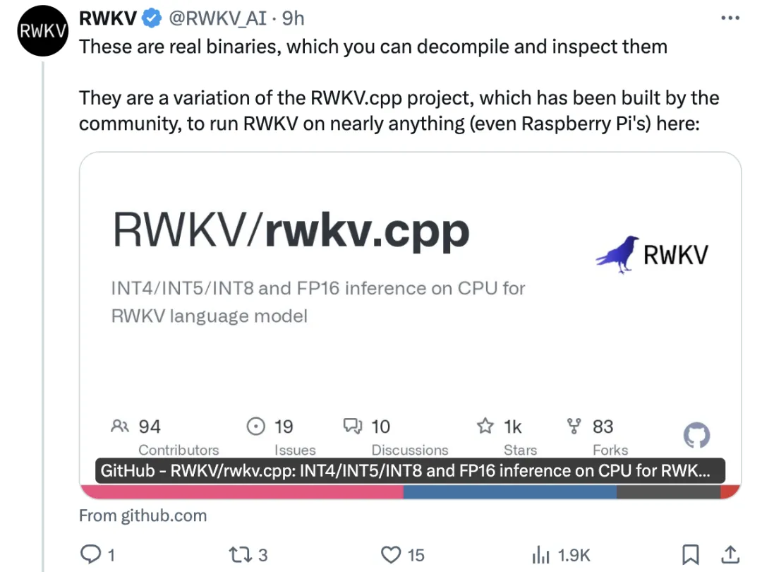 国产开源大模型现身Win11，RWKV官方：还没人打钱呢，现在捐还来得及